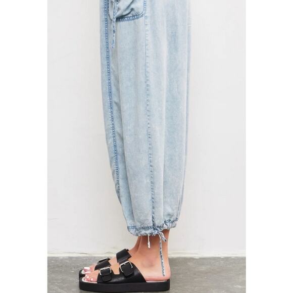 Mustard Seed Drawstring Cargo Jogger To Wide Leg Pants Light Wash Boho Indie S - Picture 4 of 12